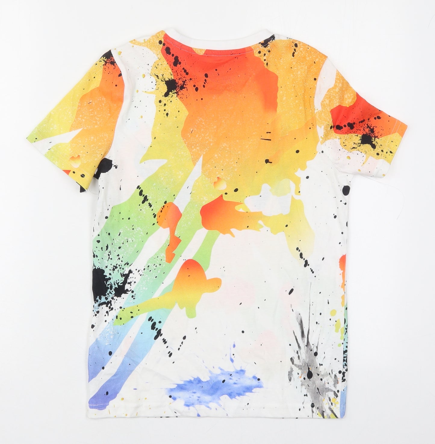 Tesco Boys Multicoloured  Cotton Basic T-Shirt Size 9-10 Years Crew Neck Pullover - Nerf Paint Splatter Print