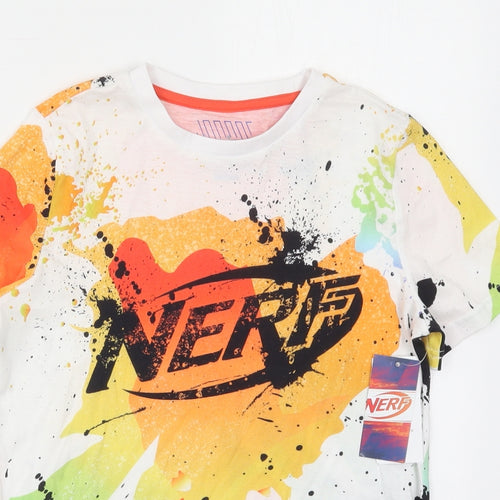 Tesco Boys Multicoloured  Cotton Basic T-Shirt Size 9-10 Years Crew Neck Pullover - Nerf Paint Splatter Print