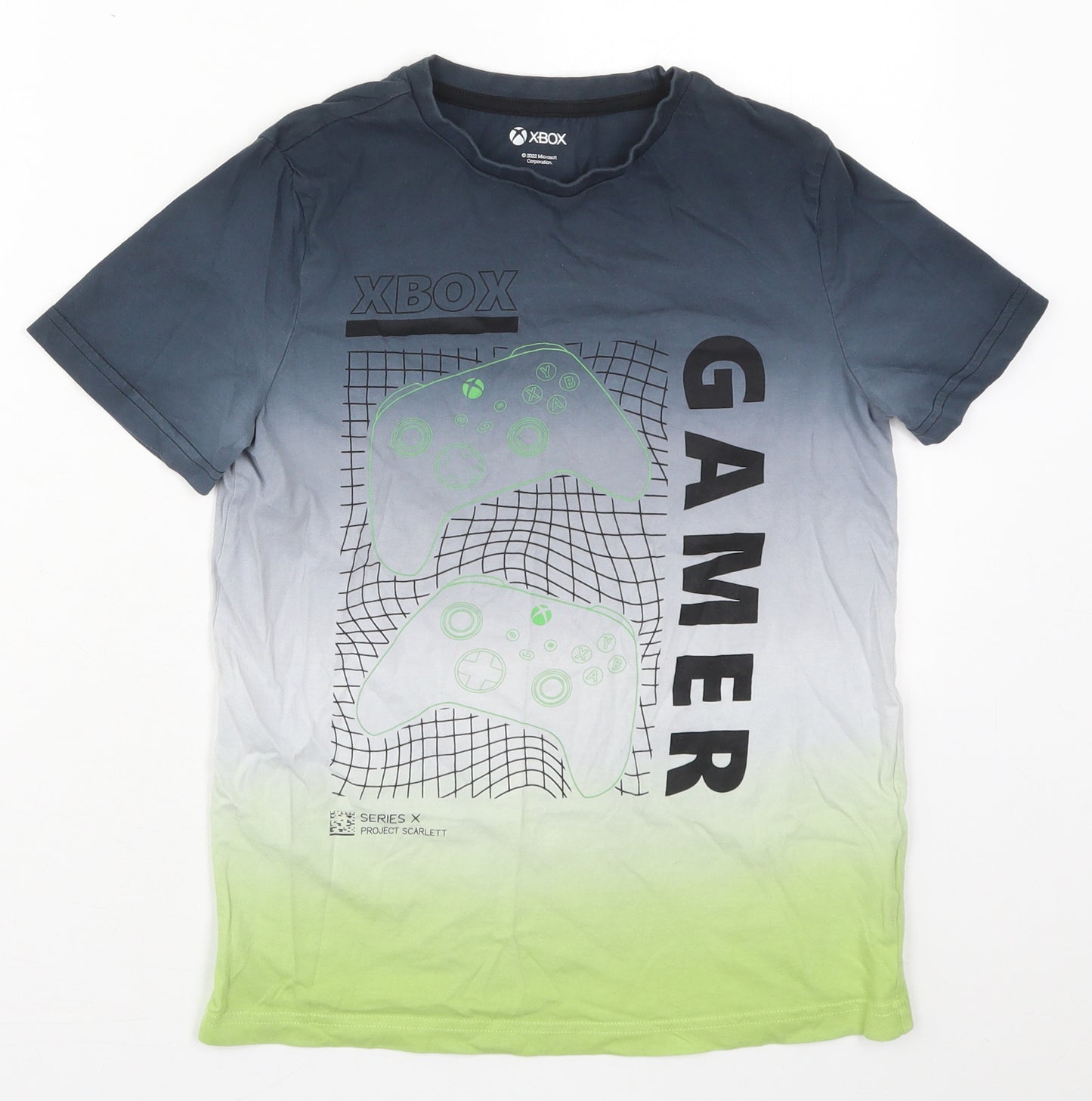 Tesco Boys Green  Cotton Basic T-Shirt Size 9-10 Years Crew Neck Pullover - Xbox Gaming