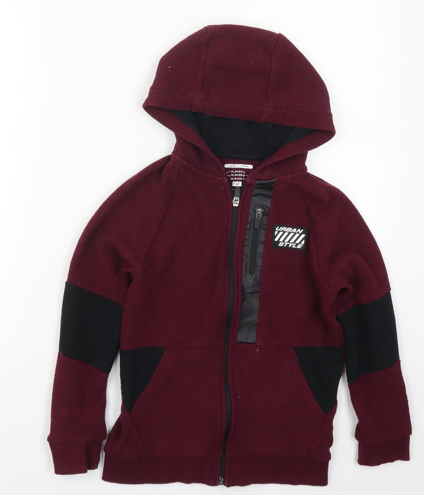 F&F Boys Purple  Cotton Full Zip Hoodie Size 9-10 Years  Zip - Urban Style