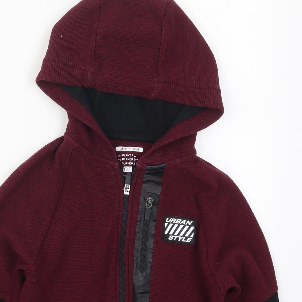F&F Boys Purple  Cotton Full Zip Hoodie Size 9-10 Years  Zip - Urban Style