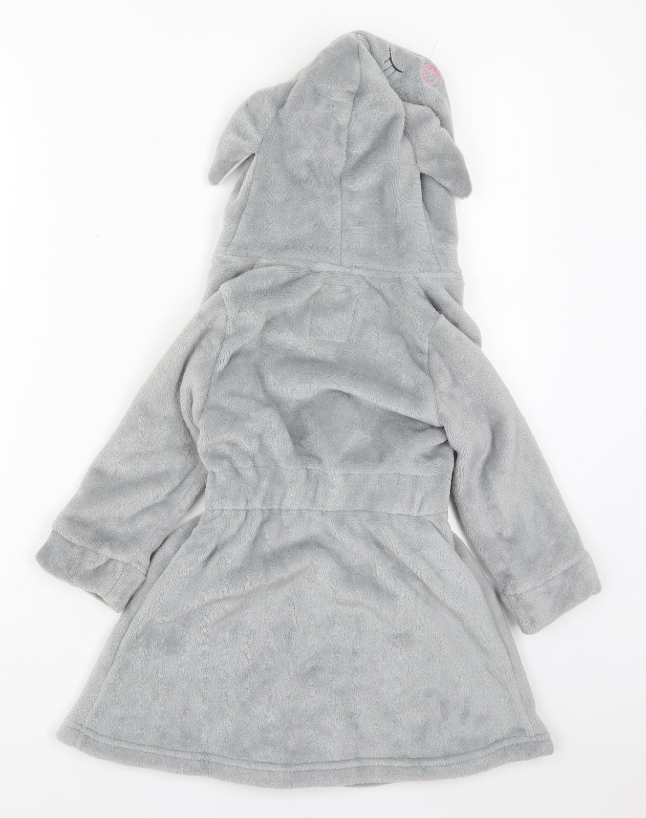 TU Girls Grey Solid Polyester Kimono Robe Size 3-4 Years  Tie - Rabbit