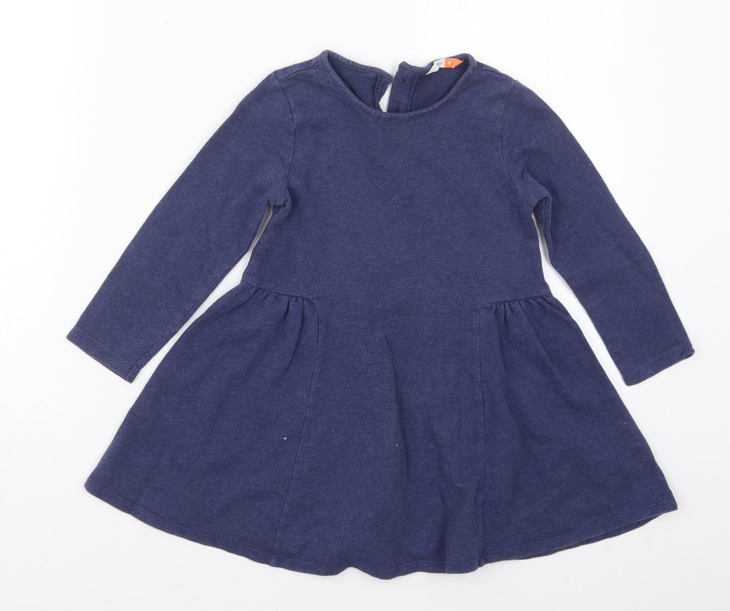 John Lewis Girls Blue  Cotton Skater Dress  Size 4 Years  Crew Neck Button