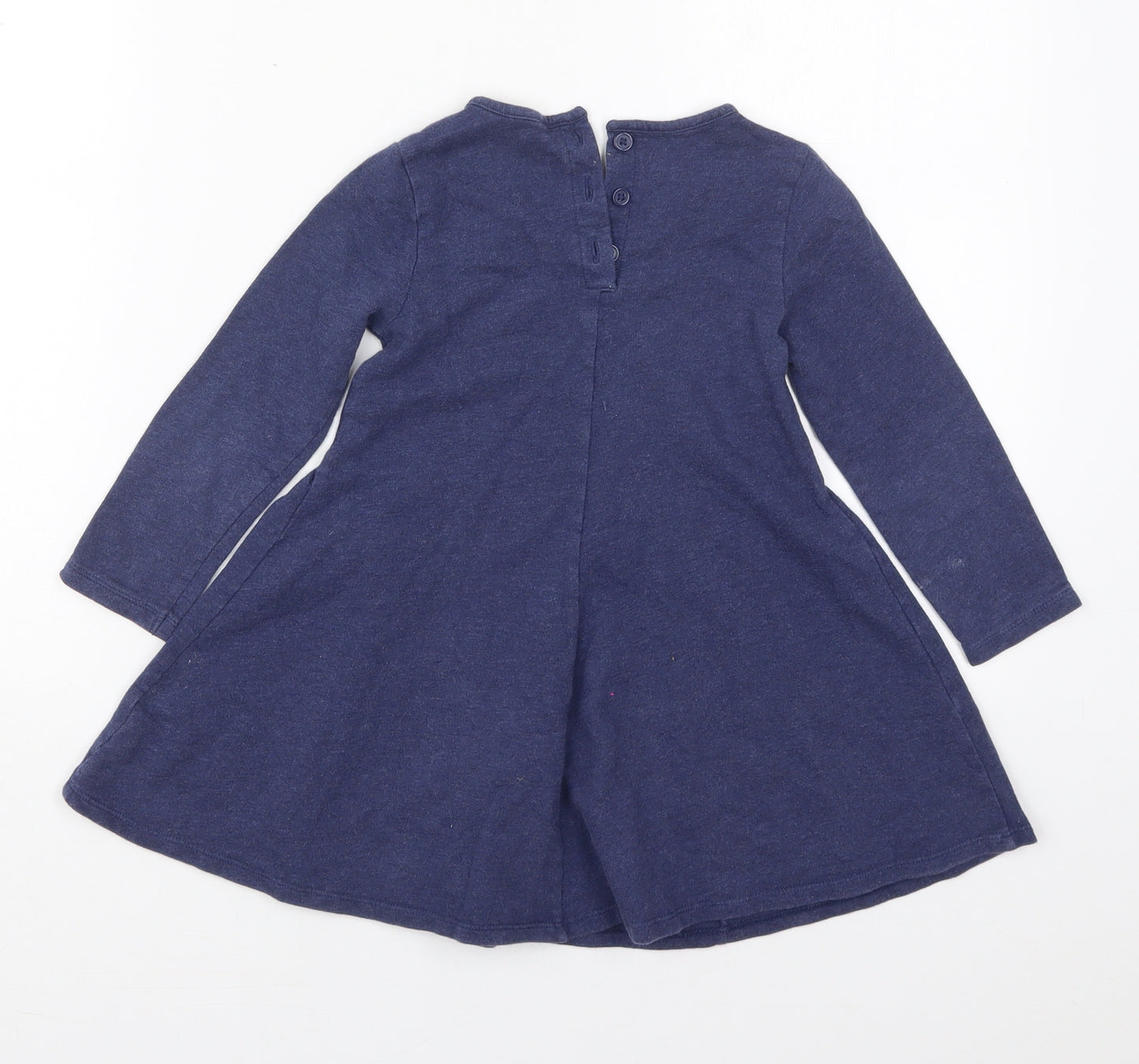 John Lewis Girls Blue  Cotton Skater Dress  Size 4 Years  Crew Neck Button