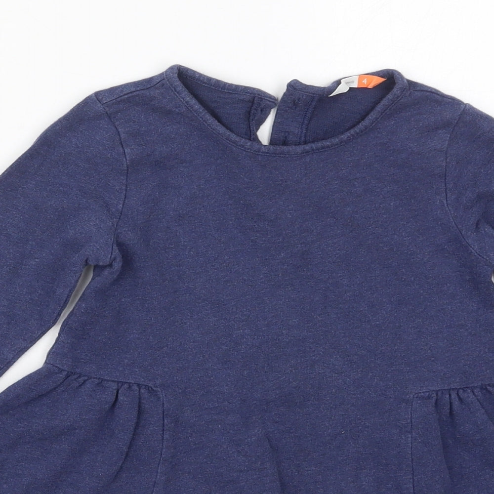 John Lewis Girls Blue  Cotton Skater Dress  Size 4 Years  Crew Neck Button