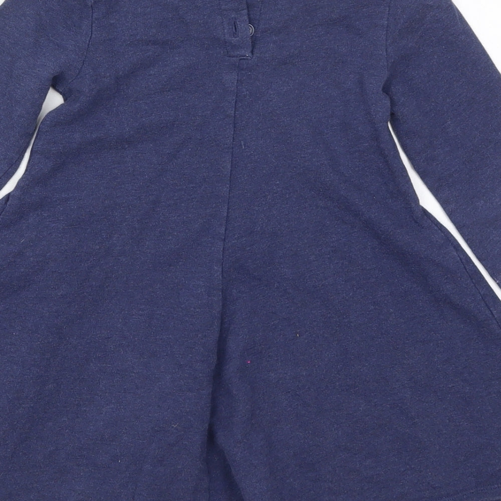 John Lewis Girls Blue  Cotton Skater Dress  Size 4 Years  Crew Neck Button