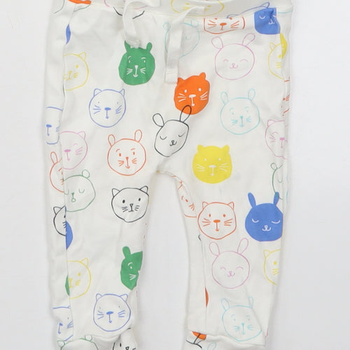 George Baby White  Cotton Sweatpants Trousers Size 6-9 Months  Drawstring - Cats Rabbits