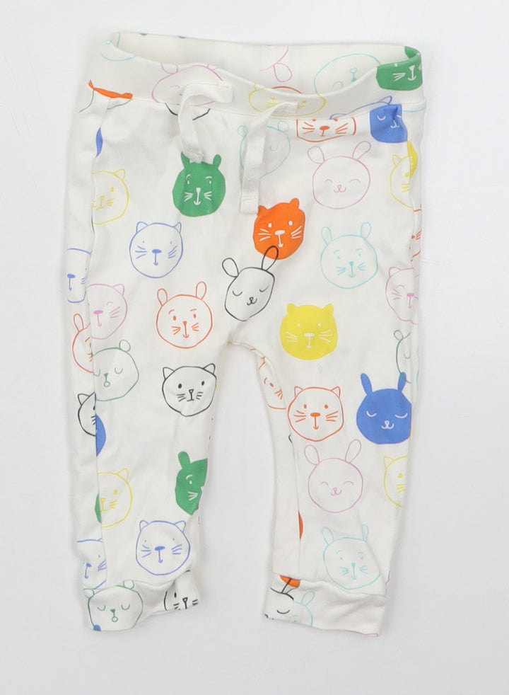 George Baby White  Cotton Sweatpants Trousers Size 6-9 Months  Drawstring - Cats Rabbits