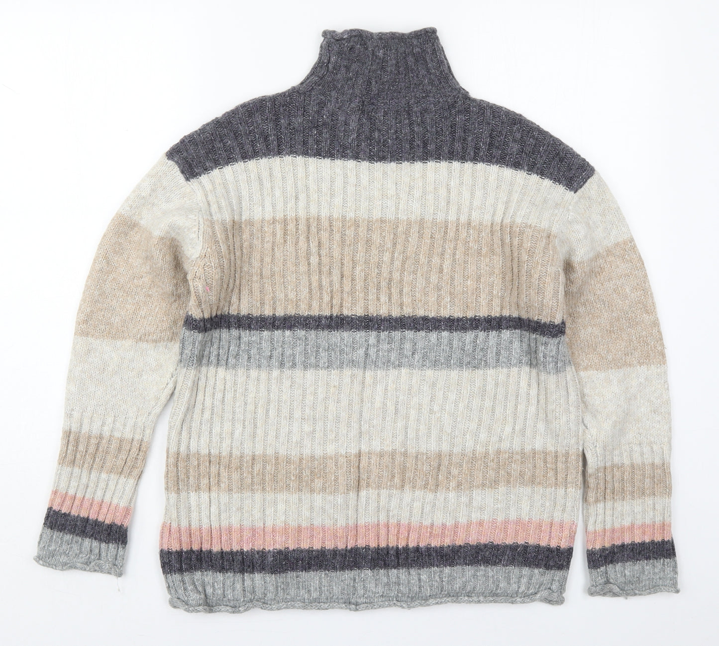 Marks and Spencer Womens Beige High Neck Striped Acrylic Pullover Jumper Size M