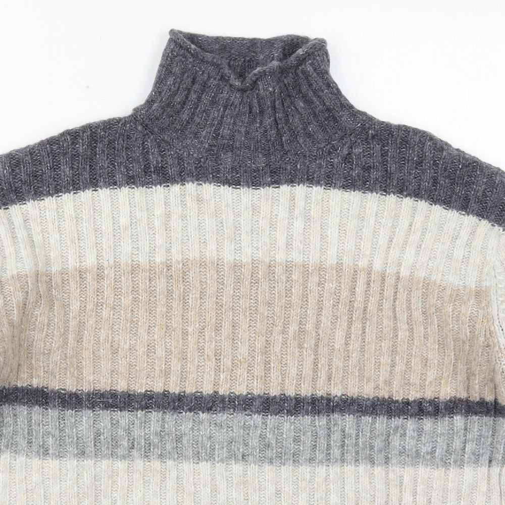 Marks and Spencer Womens Beige High Neck Striped Acrylic Pullover Jumper Size M