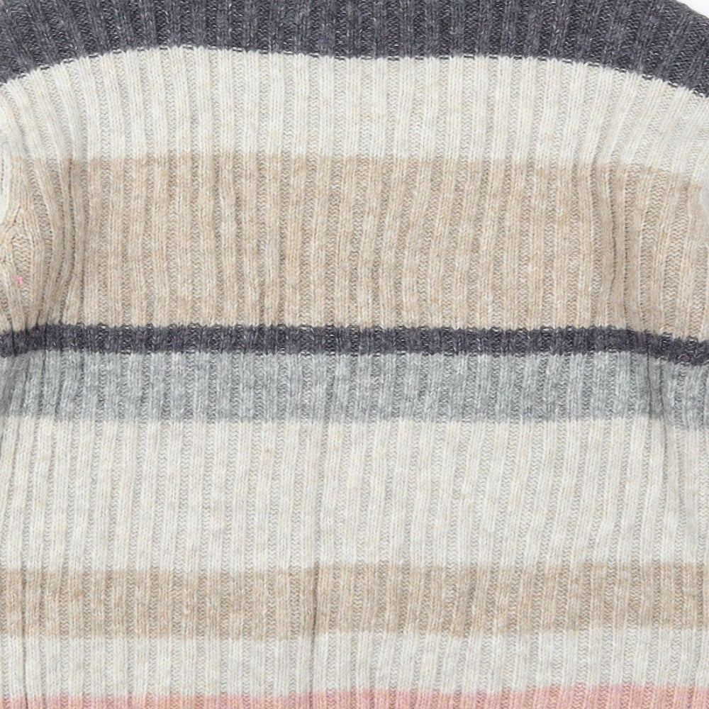 Marks and Spencer Womens Beige High Neck Striped Acrylic Pullover Jumper Size M