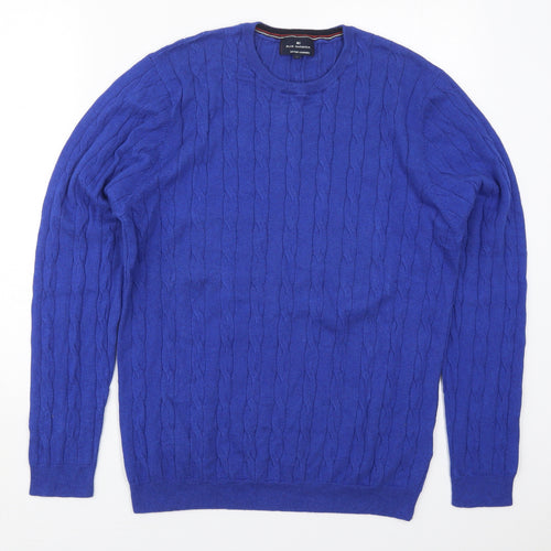 Marks and Spencer Mens Blue Crew Neck  Cotton Pullover Jumper Size L
