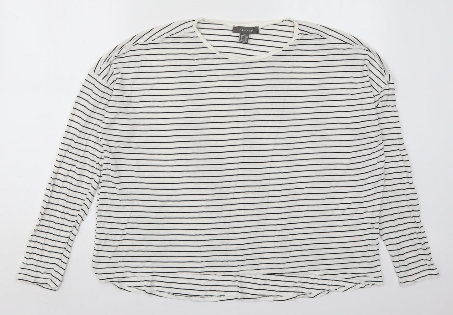 Primark Womens White Striped Viscose Basic T-Shirt Size 18 Crew Neck