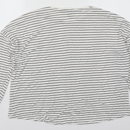 Primark Womens White Striped Viscose Basic T-Shirt Size 18 Crew Neck