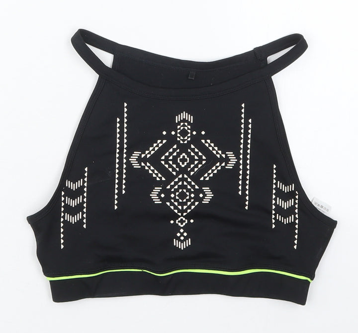 New Look Womens Black Geometric Polyester Cropped Tank Size S Halter Pullover