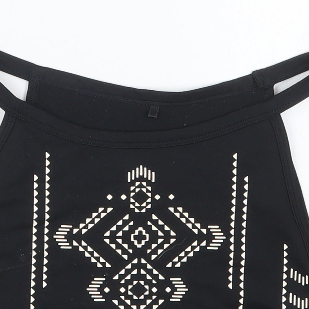 New Look Womens Black Geometric Polyester Cropped Tank Size S Halter Pullover
