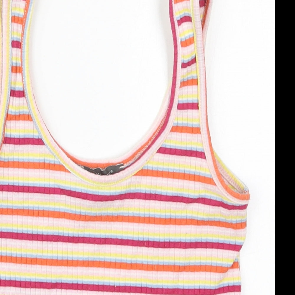 Primark Womens Pink Striped Polyester Cropped Tank Size 8 Scoop Neck