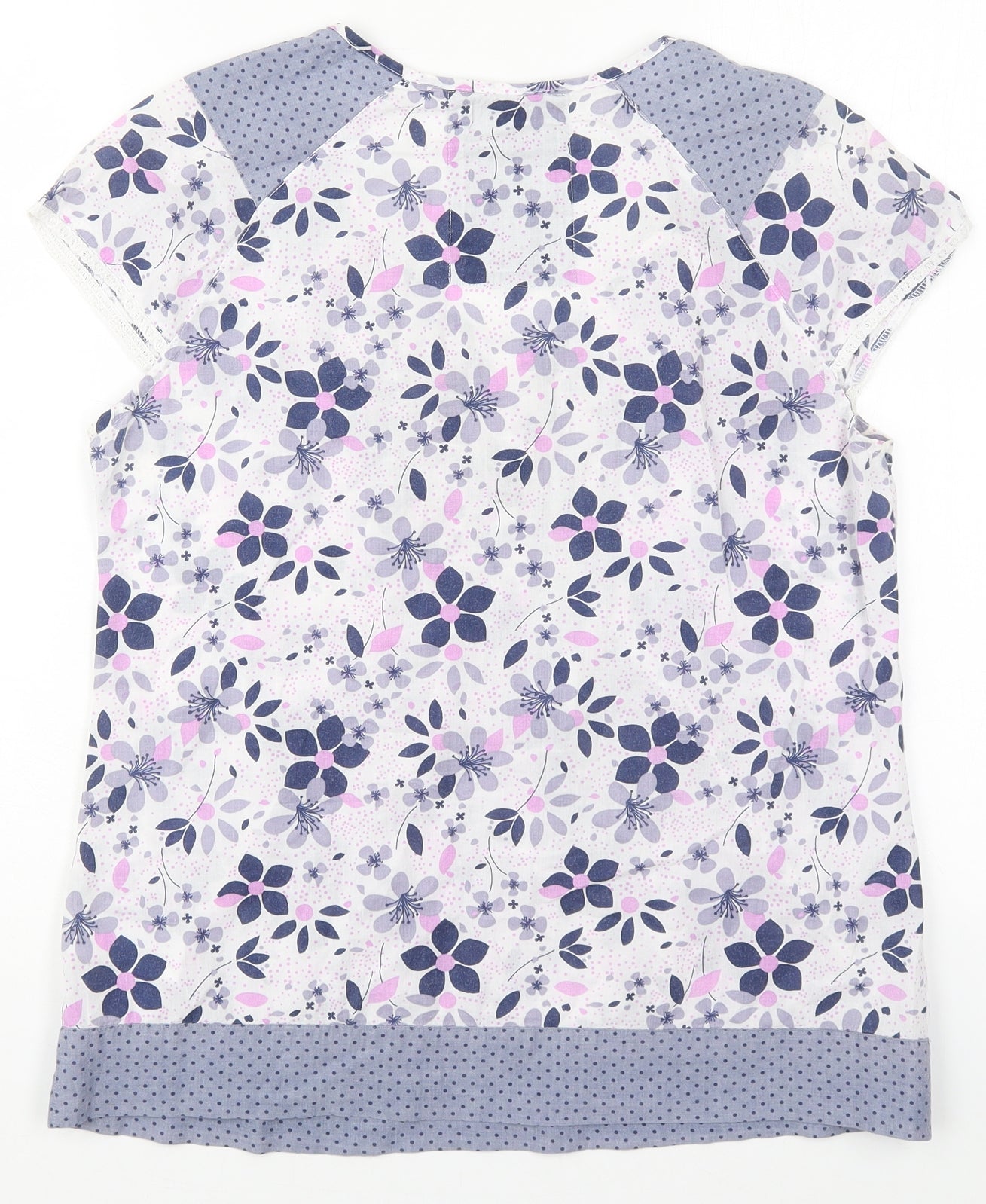 Mantaray Womens Purple Floral Cotton Basic T-Shirt Size 10 V-Neck