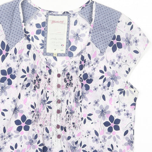Mantaray Womens Purple Floral Cotton Basic T-Shirt Size 10 V-Neck
