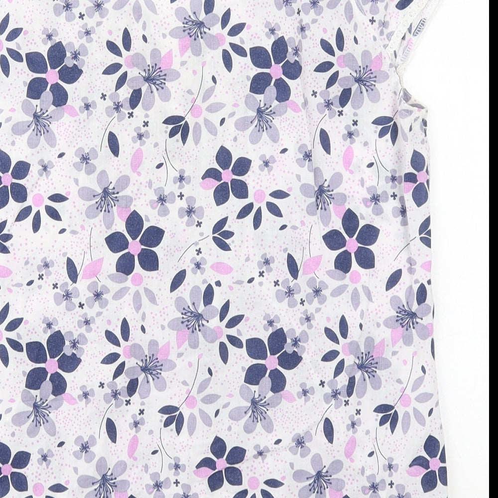 Mantaray Womens Purple Floral Cotton Basic T-Shirt Size 10 V-Neck