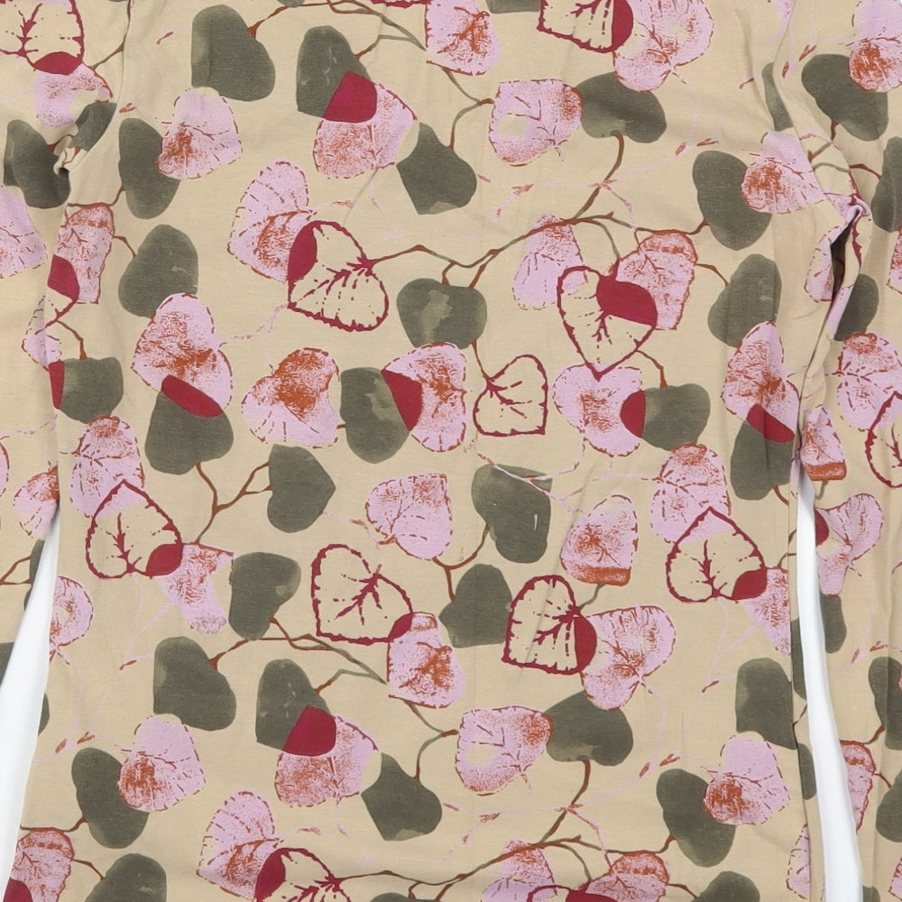 Jackpot Womens Beige Floral Cotton Basic T-Shirt Size S Round Neck - Leaf Prints