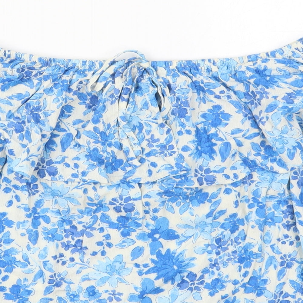 F&F Womens Blue Floral Viscose Basic Blouse Size 8 Off the Shoulder