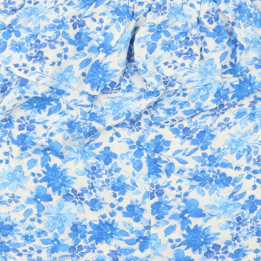 F&F Womens Blue Floral Viscose Basic Blouse Size 8 Off the Shoulder