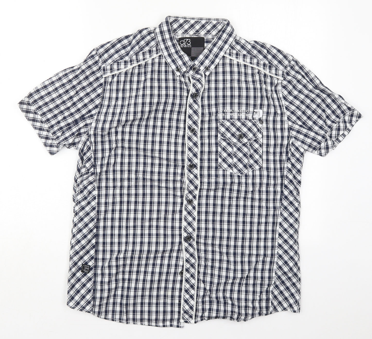 Matalan Mens Blue Check Cotton  Button-Up Size L Collared Button