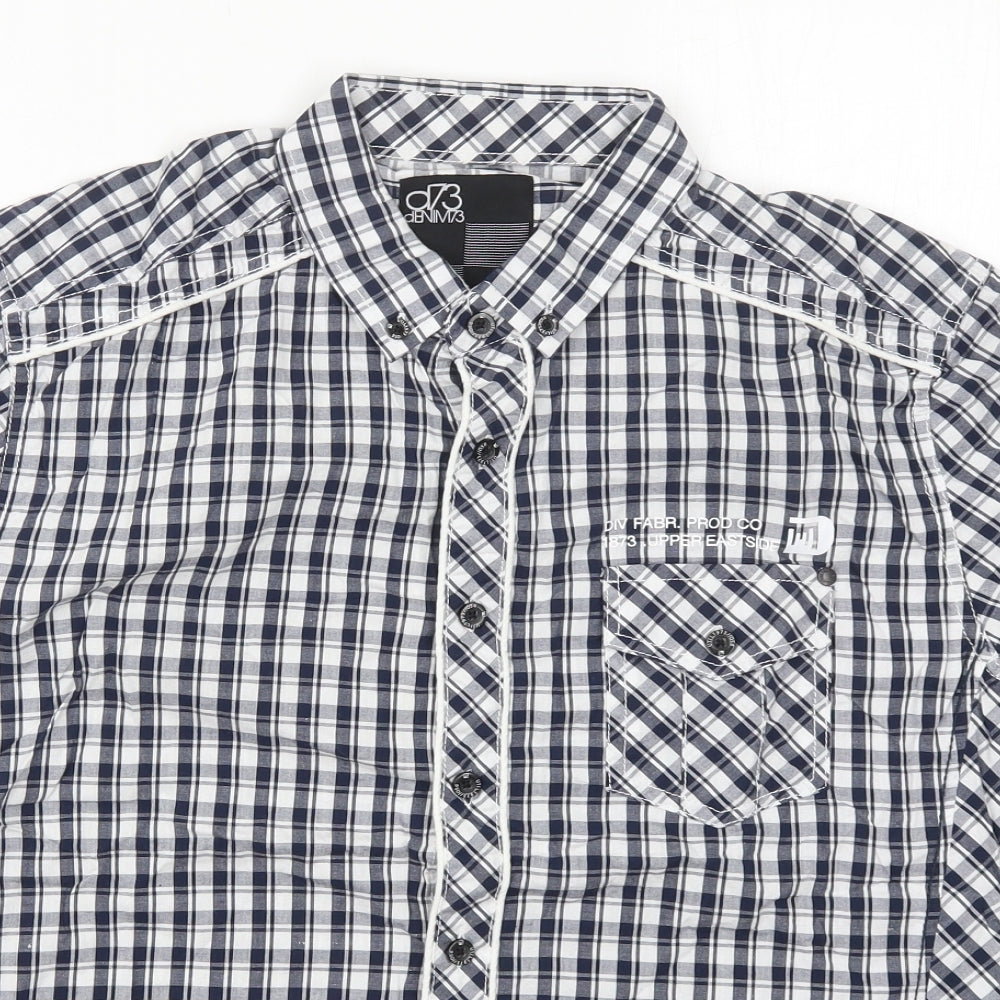 Matalan Mens Blue Check Cotton  Button-Up Size L Collared Button