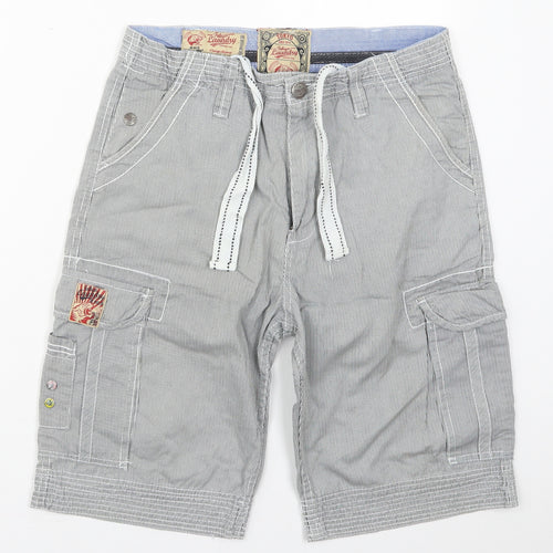Tokyo Laundry Mens Grey Striped Cotton Bermuda Shorts Size 30 L11 in Regular Button