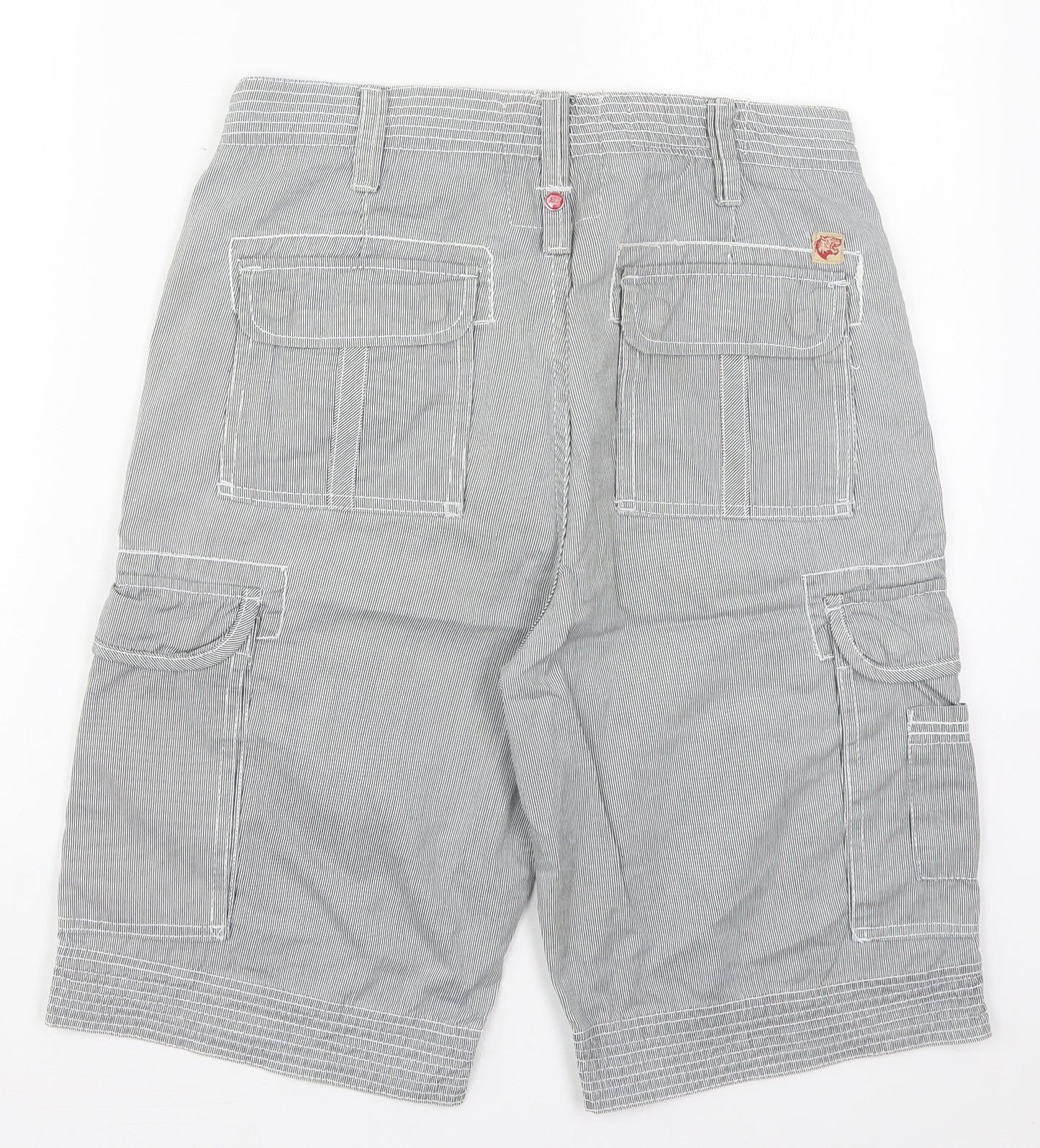 Tokyo Laundry Mens Grey Striped Cotton Bermuda Shorts Size 30 L11 in Regular Button