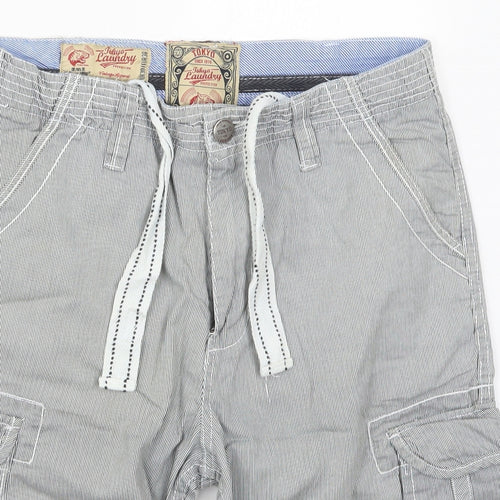 Tokyo Laundry Mens Grey Striped Cotton Bermuda Shorts Size 30 L11 in Regular Button