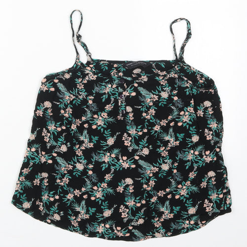 Dorothy Perkins Womens Black Floral Viscose Basic Tank Size 8 Scoop Neck