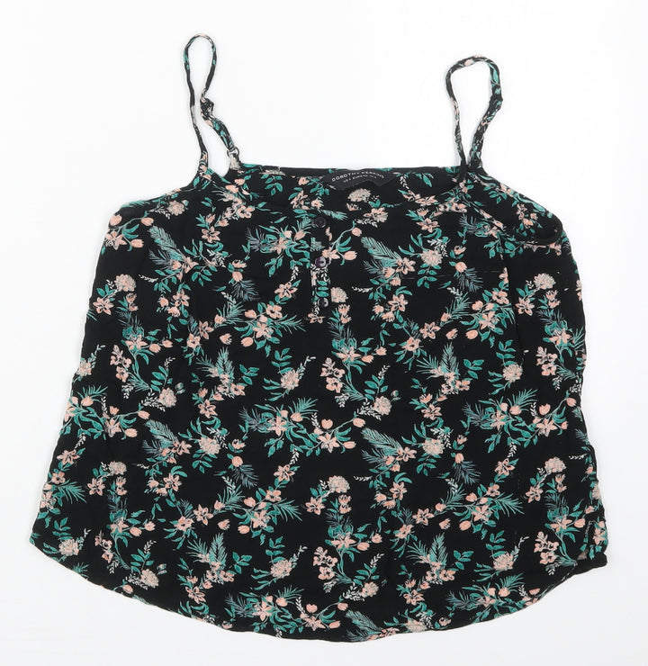 Dorothy Perkins Womens Black Floral Viscose Basic Tank Size 8 Scoop Neck