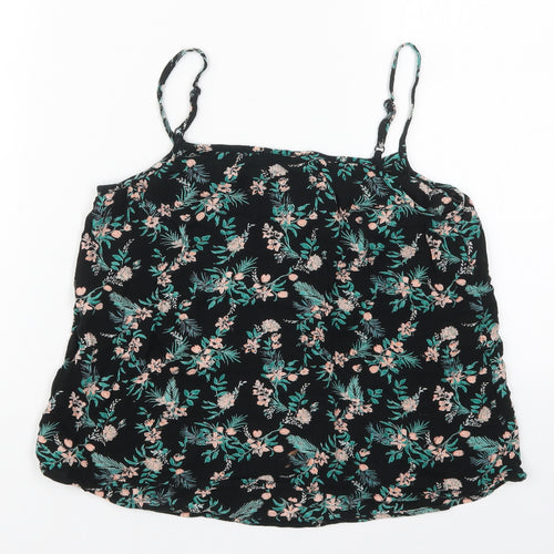 Dorothy Perkins Womens Black Floral Viscose Basic Tank Size 8 Scoop Neck