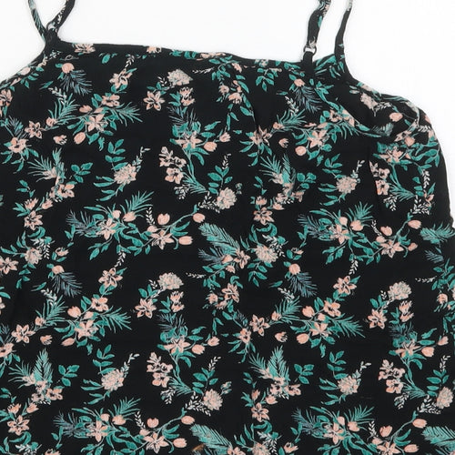Dorothy Perkins Womens Black Floral Viscose Basic Tank Size 8 Scoop Neck
