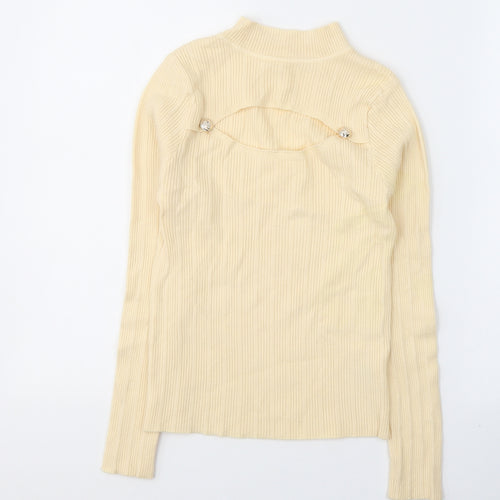 Cherry Koko Womens Beige  Elastane Jersey Blouse Size M High Neck