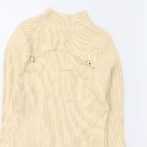 Cherry Koko Womens Beige  Elastane Jersey Blouse Size M High Neck