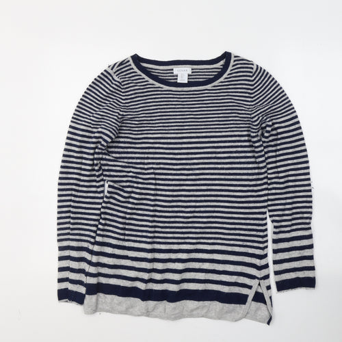 Kenar Womens Grey Striped Cotton Jersey T-Shirt Size S Round Neck