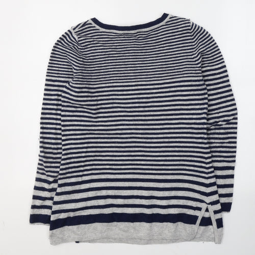 Kenar Womens Grey Striped Cotton Jersey T-Shirt Size S Round Neck
