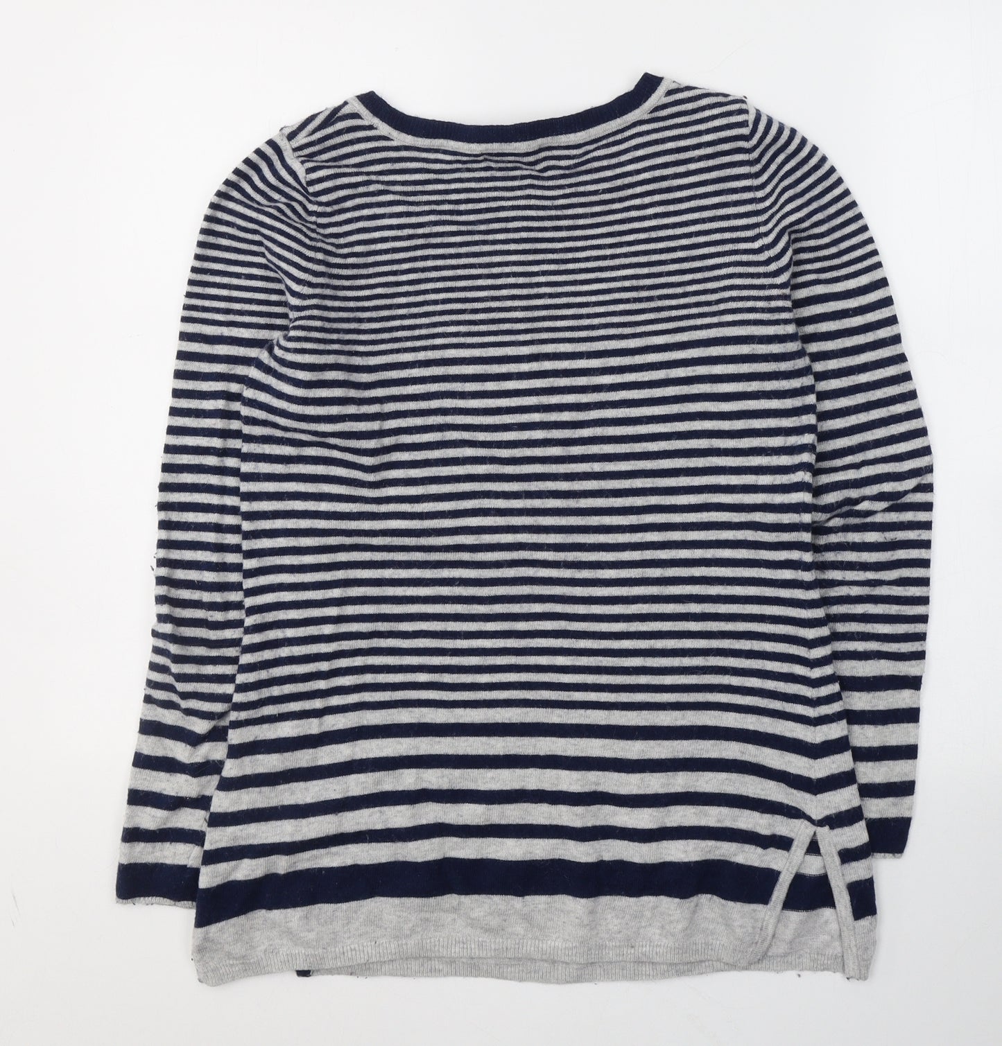 Kenar Womens Grey Striped Cotton Jersey T-Shirt Size S Round Neck