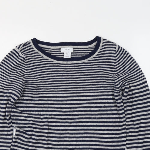 Kenar Womens Grey Striped Cotton Jersey T-Shirt Size S Round Neck