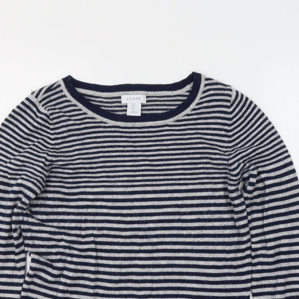 Kenar Womens Grey Striped Cotton Jersey T-Shirt Size S Round Neck