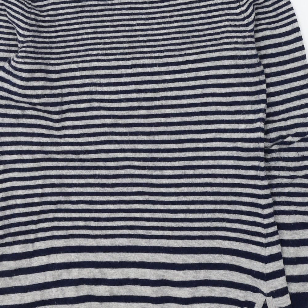 Kenar Womens Grey Striped Cotton Jersey T-Shirt Size S Round Neck