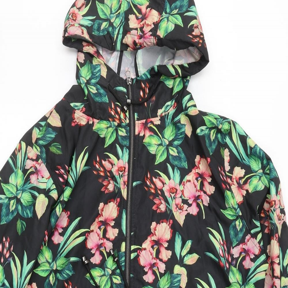 Primark Womens Black Floral  Rain Coat Coat Size XL  Zip