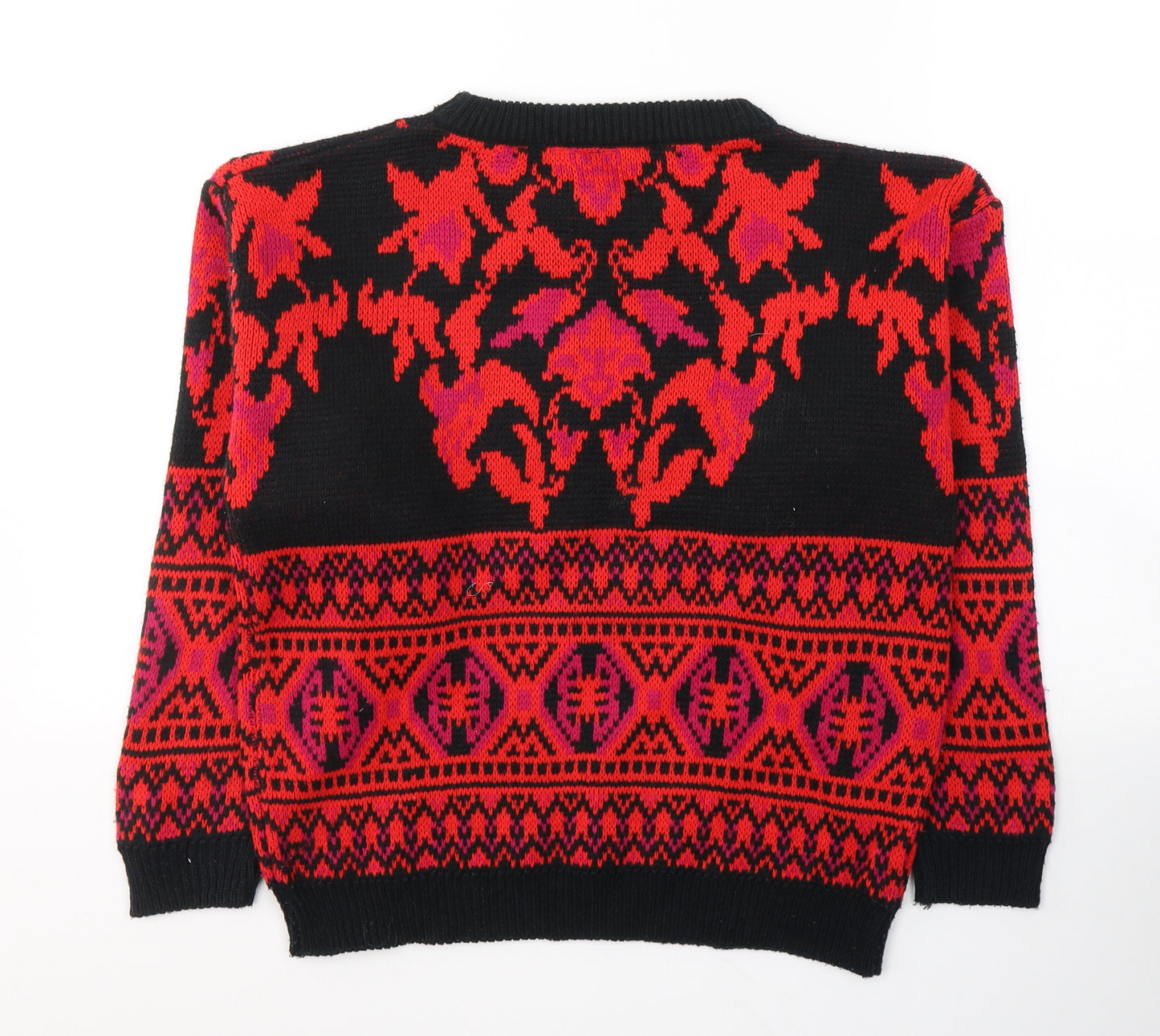 ERIKA Womens Red Round Neck Geometric Acrylic Pullover Jumper Size M