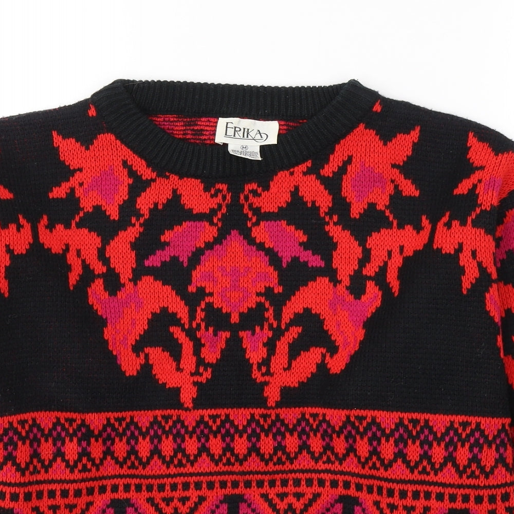 ERIKA Womens Red Round Neck Geometric Acrylic Pullover Jumper Size M