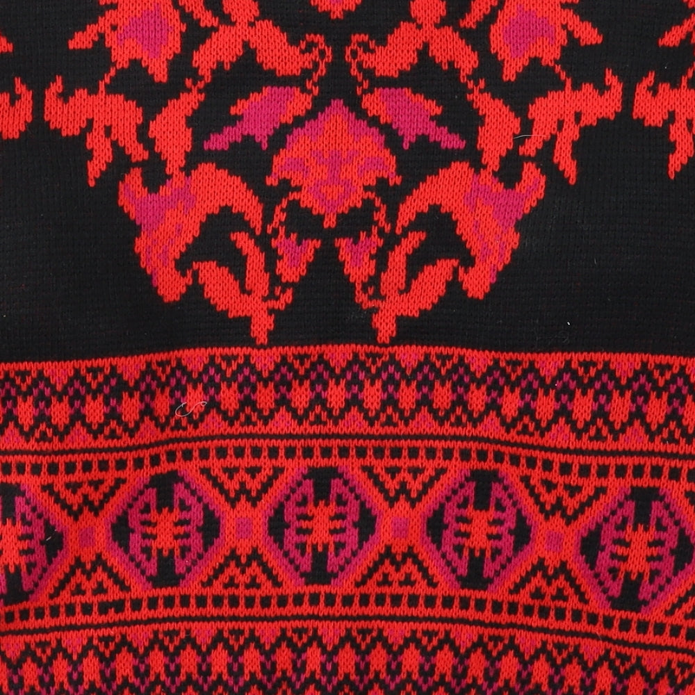 ERIKA Womens Red Round Neck Geometric Acrylic Pullover Jumper Size M