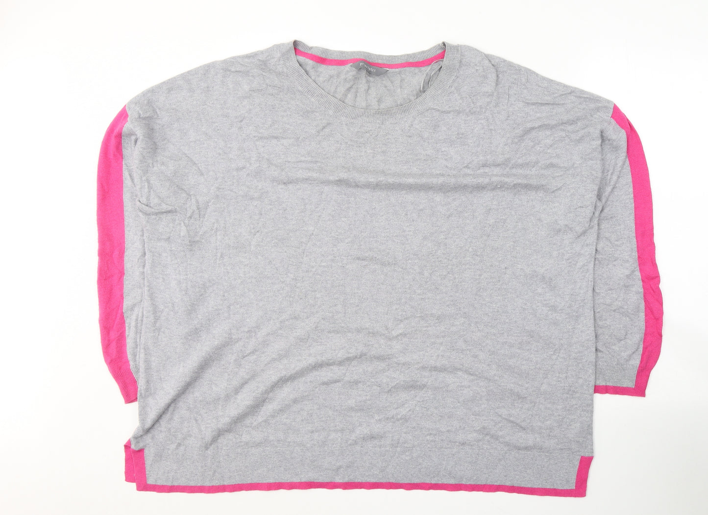 Principles Womens Grey Striped Cotton Jersey T-Shirt Size 24 Round Neck