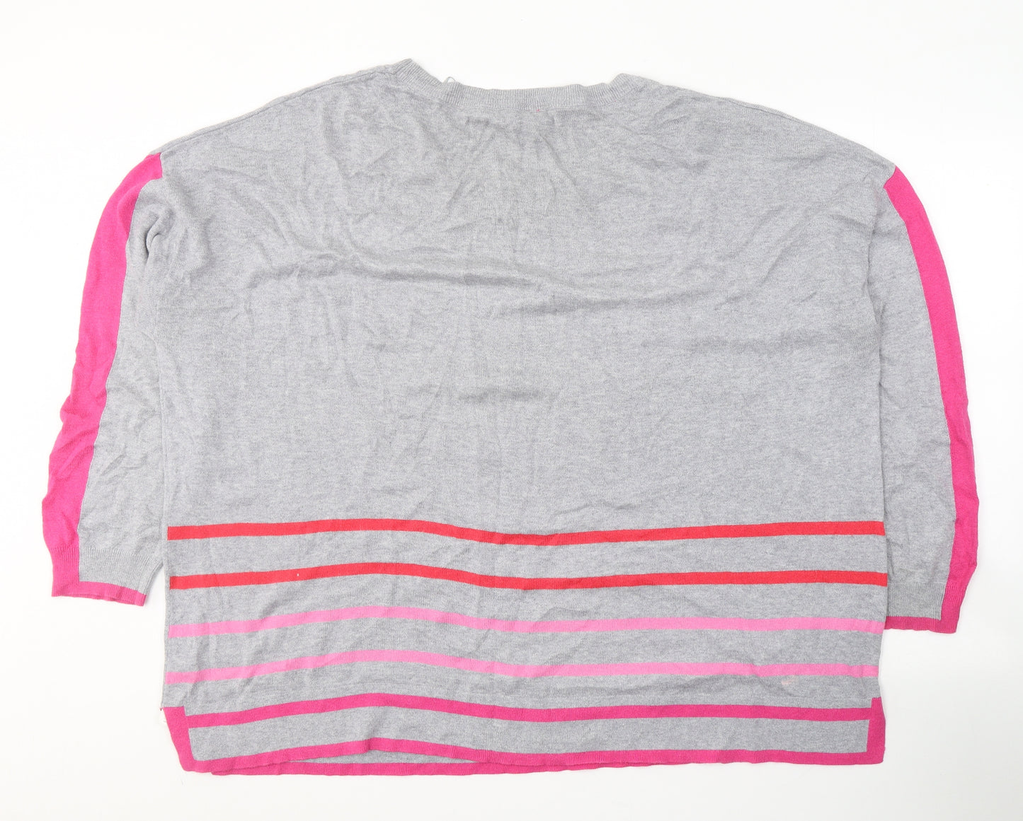 Principles Womens Grey Striped Cotton Jersey T-Shirt Size 24 Round Neck
